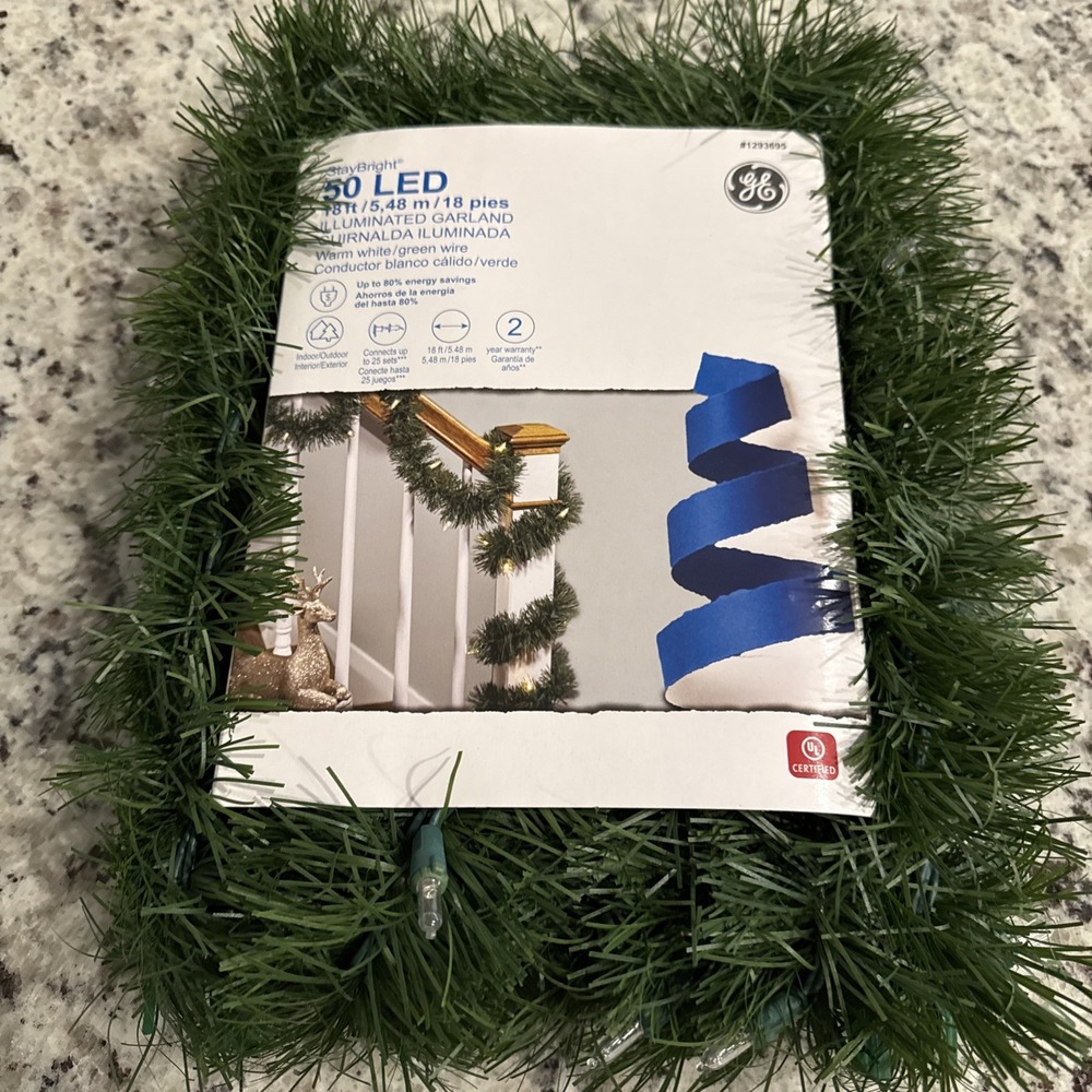 GE 50 StayBright LED 18 ft Illuminated Garland Warm White Lights #1293695